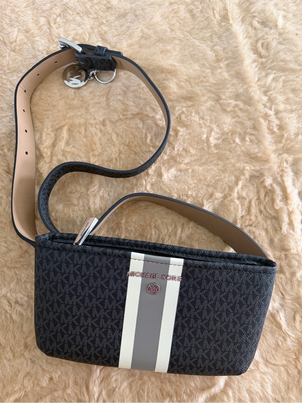Michael Kors Black Stripe Logo Belt Bag new without tag
